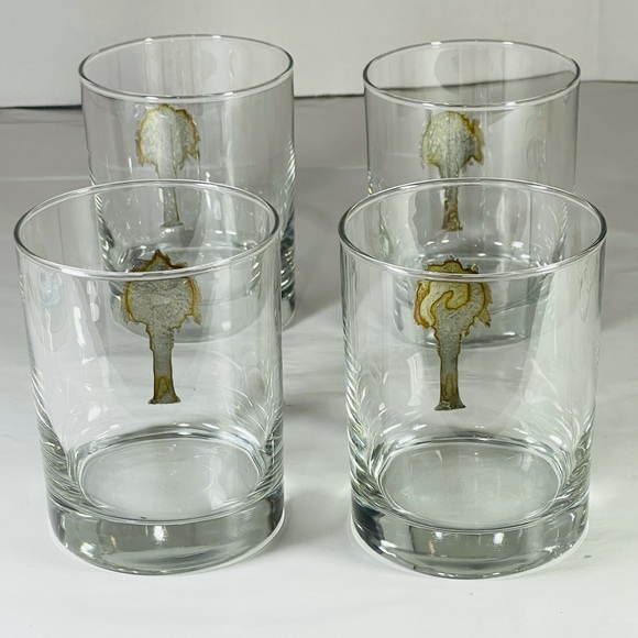 Glass Tumblers with pewter palm trees - set of 4 - Picture 4 of 5